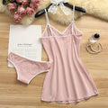 Women Pajama Cotton Suspender Nightdress Set Cute Lace | SAMAG
