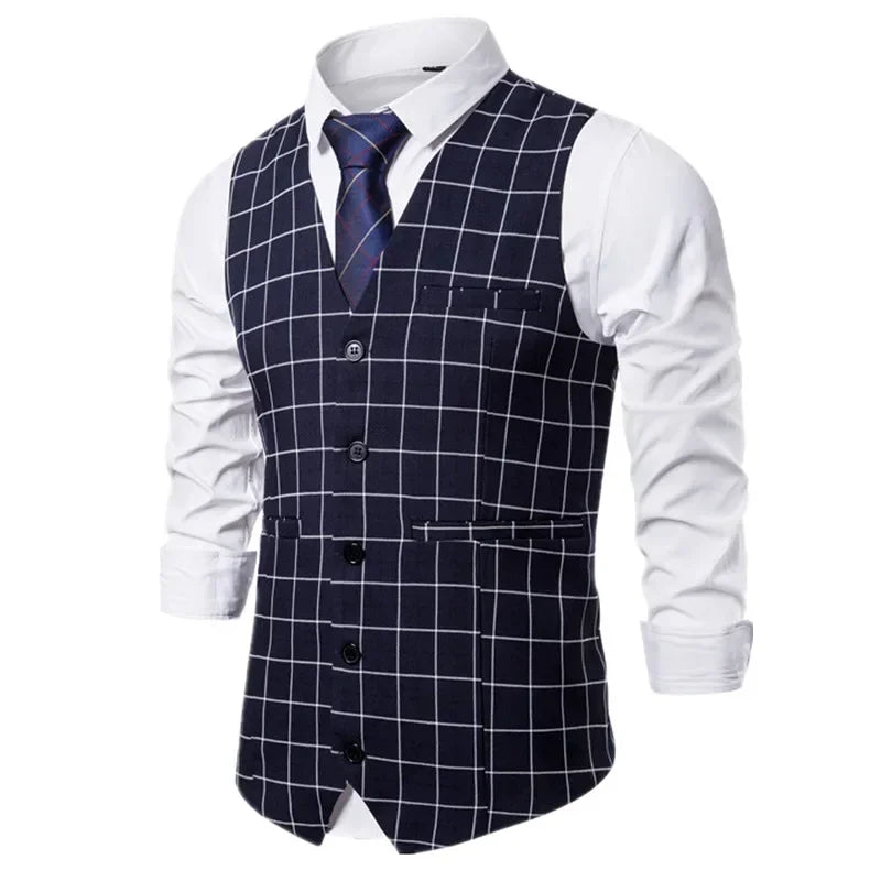 2026 New Men's Plaid Sleeveless Vest, Single Breasted V-Neck Suit Vests,Wedding/Party/Business/Office Waistcoat, Europe Size