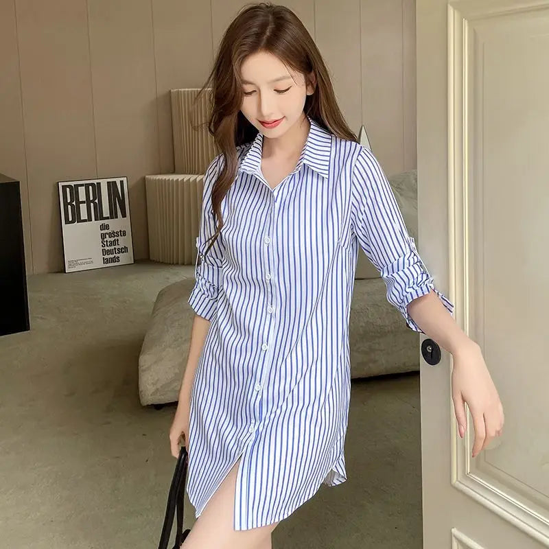 Striped Irregular Button Vintage Shirt Tops Women - View 5 | SAMAG