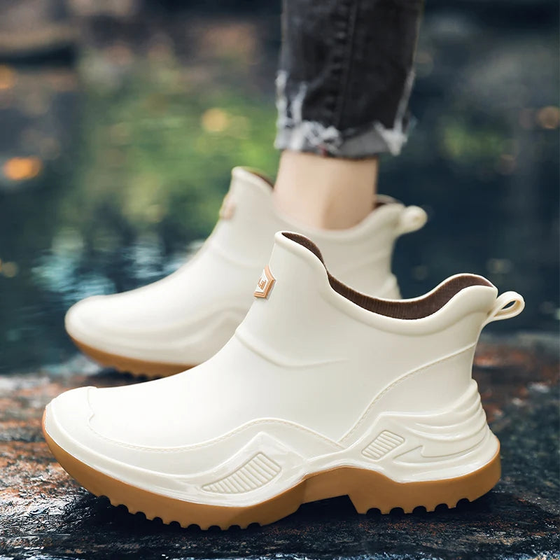 Men women's casual rain boots four seasons waterproof non-slip outdoor wading fishing water shoes car wash chef couple rain shoe