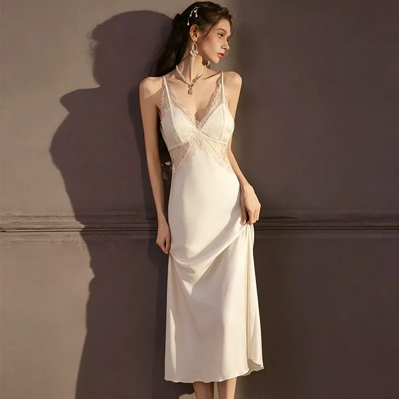 Sexy Lace Long Nighty&robe Set Spring Summer | SAMAG