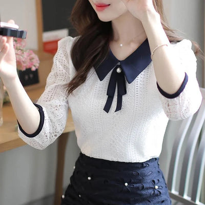 Women's Spring Autumn Style Lace Blouses Shirt Peter Pan | SAMAG