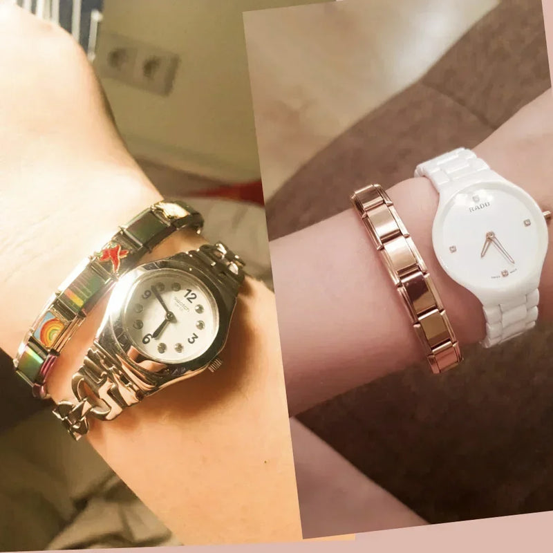 Hapiship New Women's Jewelry 9mm Width Itanlian Elastic Charm Bracelet Fashion Stainless Steel Bangle ST - Visuel 4 | SAMAG