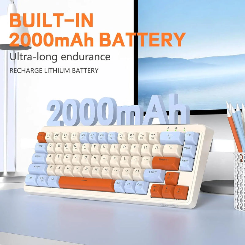 M68 65% Wireless Gaming Keyboard,Tri-Mode Silent Membrane Keyboard,PBT Keycaps,2000mAh 67 Keys Rainbow LED Backlit for Win/Mac