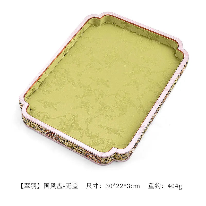 Luxury Chinese Vintage Silk Wooden Jewelry Box, Countertop Display Tray for Perfume Ring Bracelet, Velvet Gemstone Jade Storage