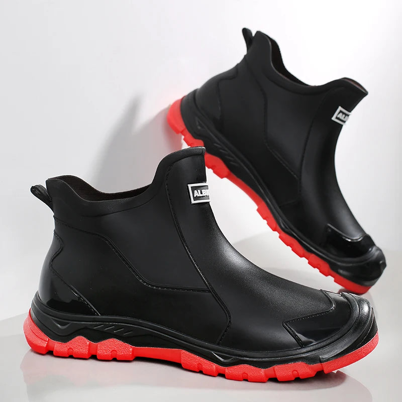 Men's Rain Boots Waterproof Boots Outdoor Non-slip Casual Ankle Boots Hiking Fishing Water Shoes Work Lightweight Rubber Boot