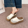 New Summer Women Ladies Stylish Perforated Woven Chunky Platform Mule Clogs Round Toe Non Slip Casual Slide Slippres Dress Shoes