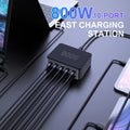 800W USB C GaN Charger 100W PD3.0 PPS QC3.0 10-Port Fast Charging Station for iPhone 16/15 Samsung MacBook Pro Laptops Tablets