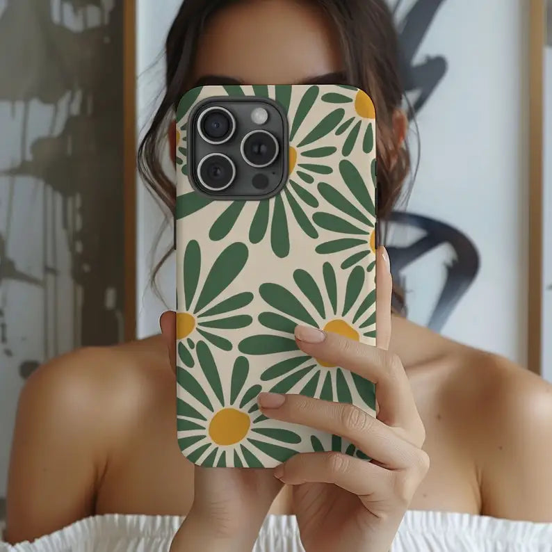 Retro Daisy Floral Summer Trendy Phone Case for iPhone 16 15 14 13 12 11 Pro Max XS XR XSMax 6 7 8 Plus Glossy HD Hard PC Cover