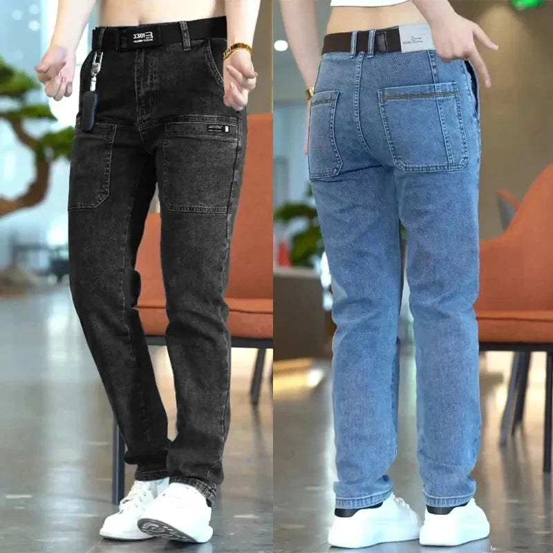 Korea Fashion Men Jeans Cargo Denim Pants Casual Blue | SAMAG