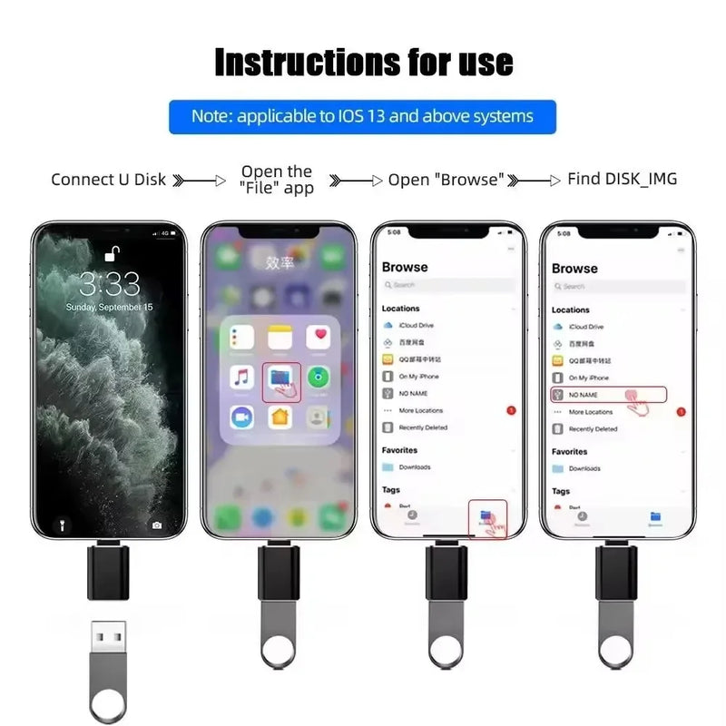 USB 3.0 OTG Adapter for IPhone 14 13 12 11 Pro XS Max XR X 8 Plus 7 6s IPad Lightning Male To USB 3.0 Adapter for IOS 13 Above