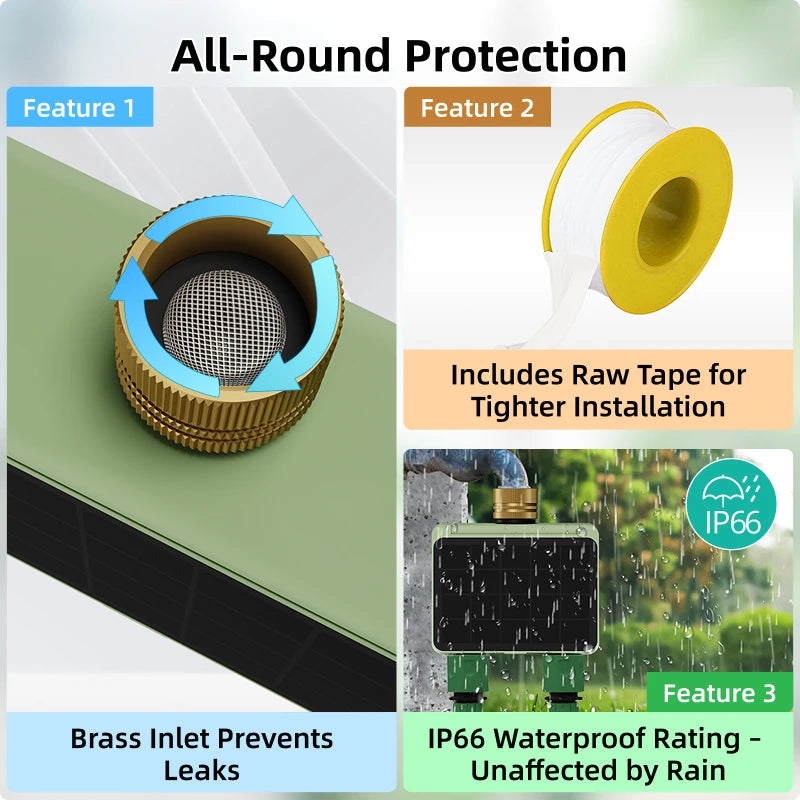 WiFi Water Timer 2 Zone Solar Power Smart Tuya Garden Automatic Irrigation Watering System Flow Meter Drip Sprinkler Controller