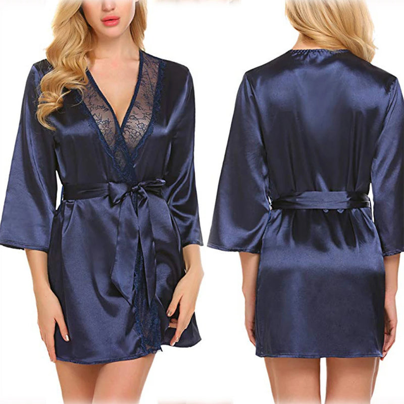 Women Satin Robes Summer Wrap Dressing Gown Bathrobe | SAMAG