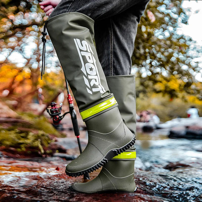 Men's Fashion Rain Boots High-Top Rain Boots For Outer Wear Long-Tube Waterproof And Non-Slip Couple Style Outdoor Fishing Boots
