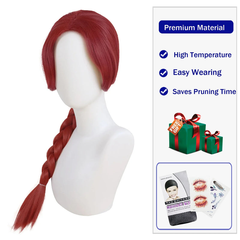 Synthetic Hair Super Long Braided Reddish Brown Heat Resistant Red Wig for Fiona Cosplay Adult Fiona Costume Women Shrek Anime
