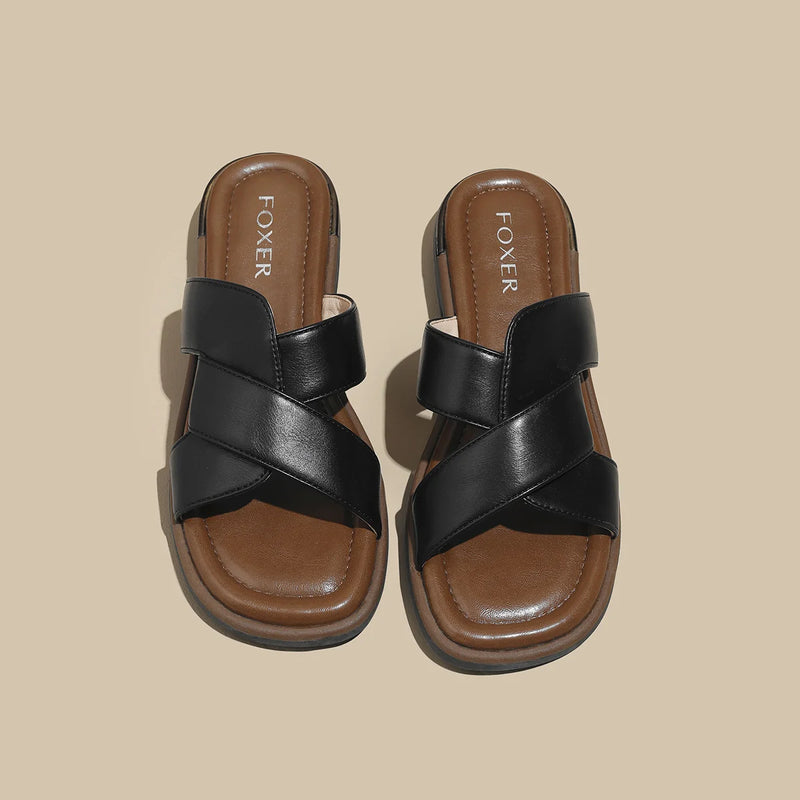 FOXER 2026 New Summer Women's Slippers Solid Color Fashion Outside Flat Low Heels Lightweight Female Non Slip Shoes All-match