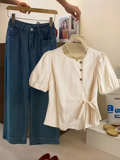 French Vintage Soft Style Women's Short Sleeve Shirt | SAMAG
