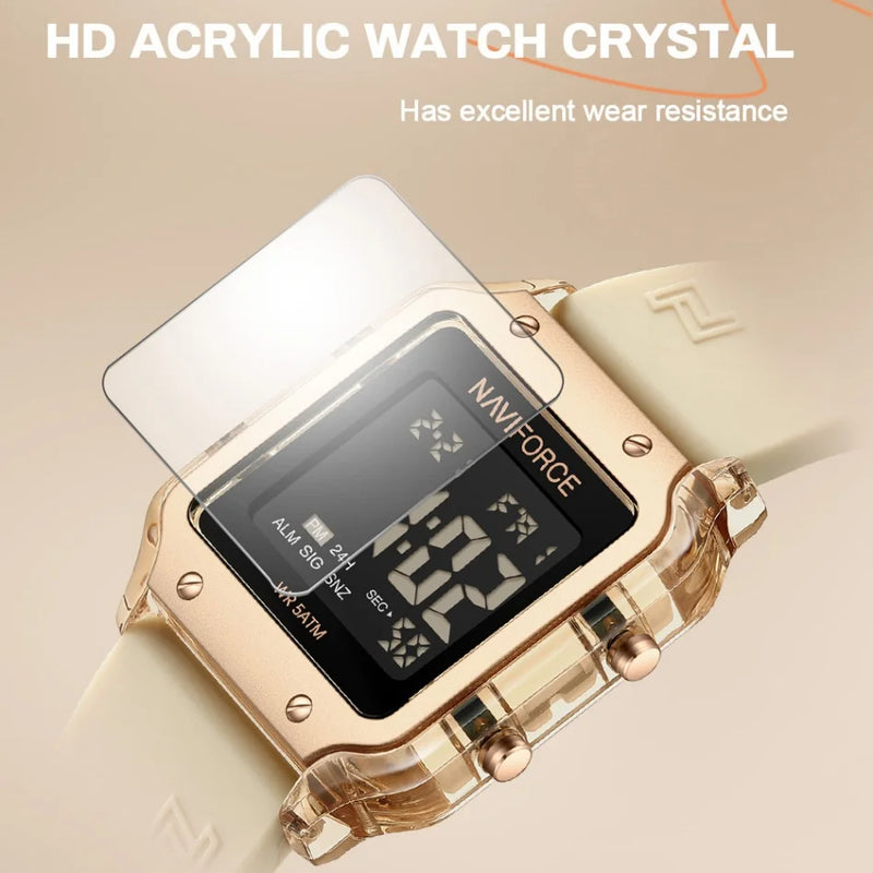 NAVIFORCE New Wristwatch for Women Multifunction Digital Waterproof Auto Date Display Silicone Strap Fashion Luxury Woman's Watc