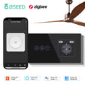 BSEED Zigbee Fans Switches Smart Wall Touch  Speed Control Switch With EU Socket Support Tuya Smart Life Alexa Voice Control