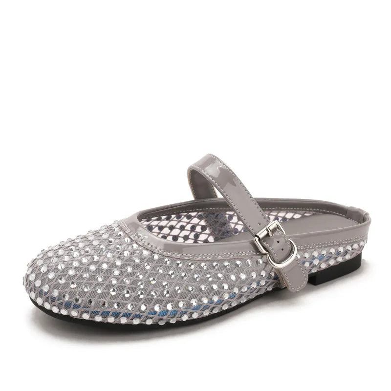 Luxury Shinny Diamond Women Mules Slippers Summer Shoes Crystal Footwear Rhinestones Slip On Brand Mary Jane Sandals Mesh Clogs