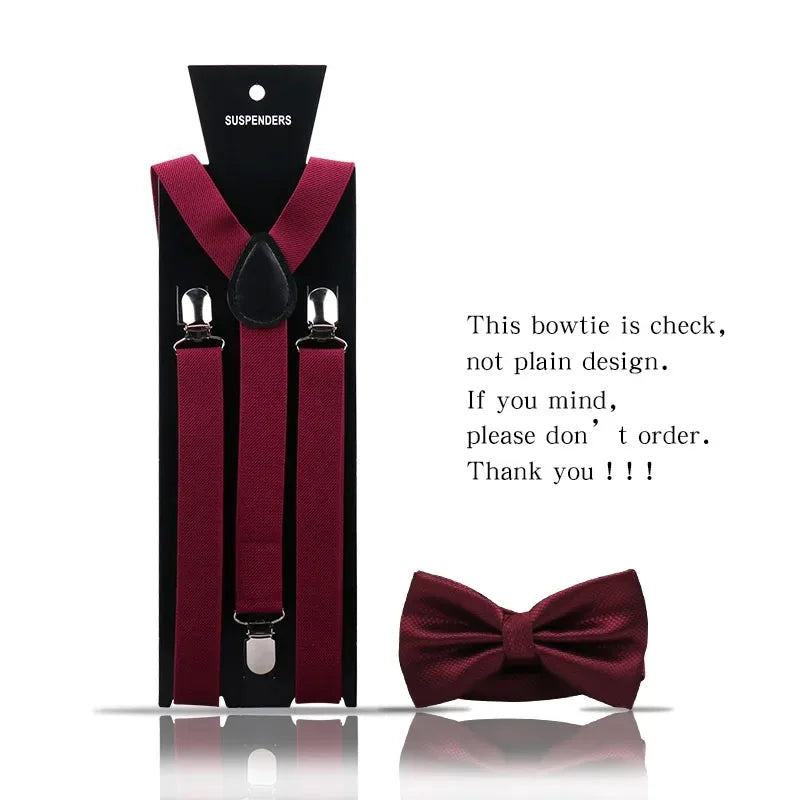 Fashion Mens Suspender Bow Tie Set Man Shirt Pants Dress Women Wedding Party Solid Color Suspender Suit Skirt With Braces Straps