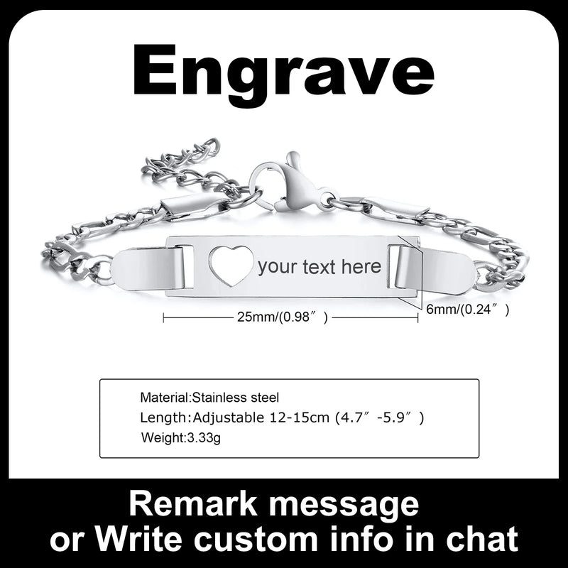 Customized Heart Bracelet for Little Girl Boy, Engravable ID Name Bracelet, Personalized Stainless Steel Chain Birthday Gift