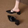 Slip-on Pointed-toe Chunky Heel Mules Casual Fashion Style Multi-colored Metal Chain