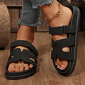 Women's Flat Sandals H Shape Double Strap Platform Slide Sandals Casual Slip On Flat Slippers Daily Casual Shoes