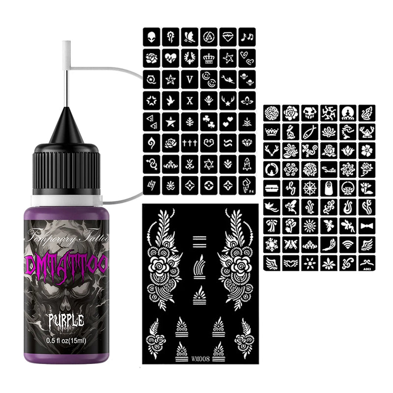 Temporary Tattoo Inks With 3Tattoo Stickers Stencil Kit Freehand Painting Gel for Makeup Trend Party Tattoos For Hand & Body Art