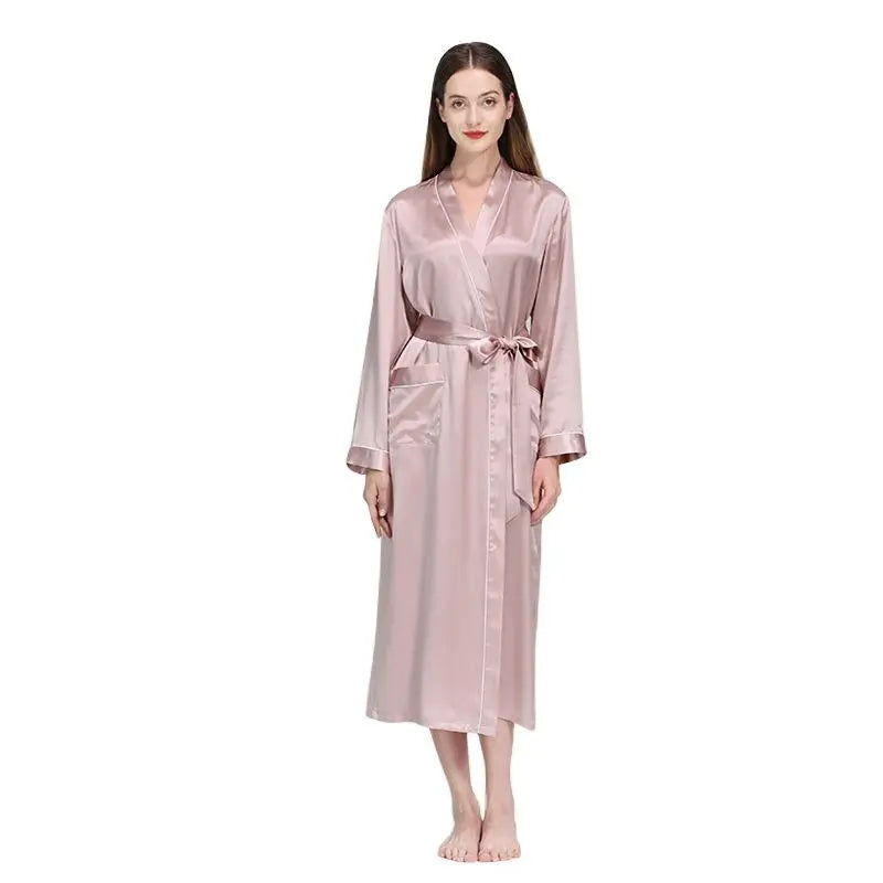 Birdtree 19 Momme 100%Pure Silk Long Robe for Women Silky Sleepwear Ladies Elegant Nightgown Natural Pajamas P36089QM