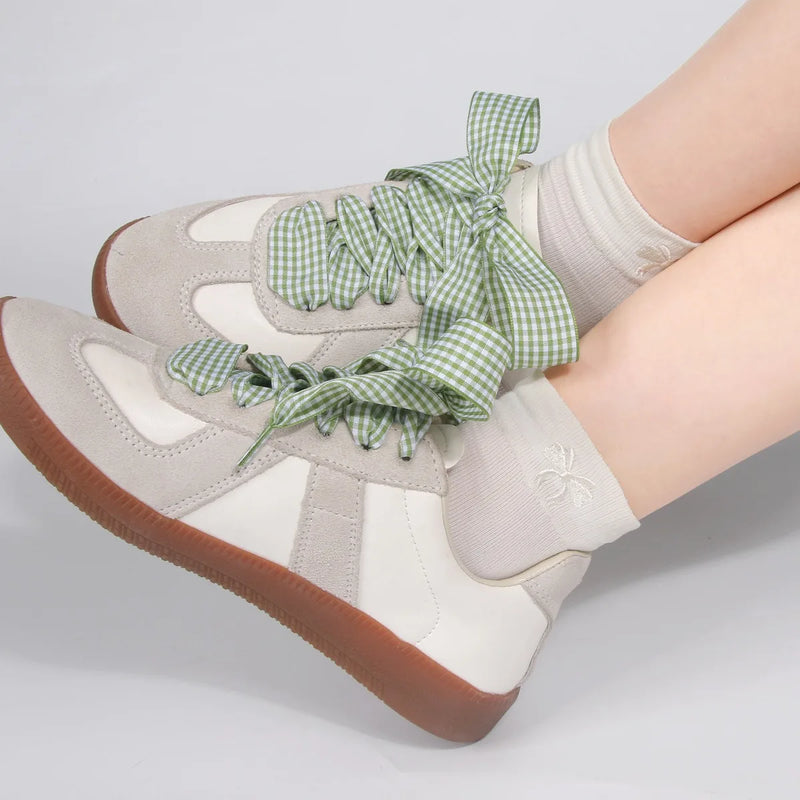 1 Pair Flat Shoelaces Replacement Decorative Check Gingham Shoe Laces for Sneakers Skate Shoe Width 2.5CM Women Men