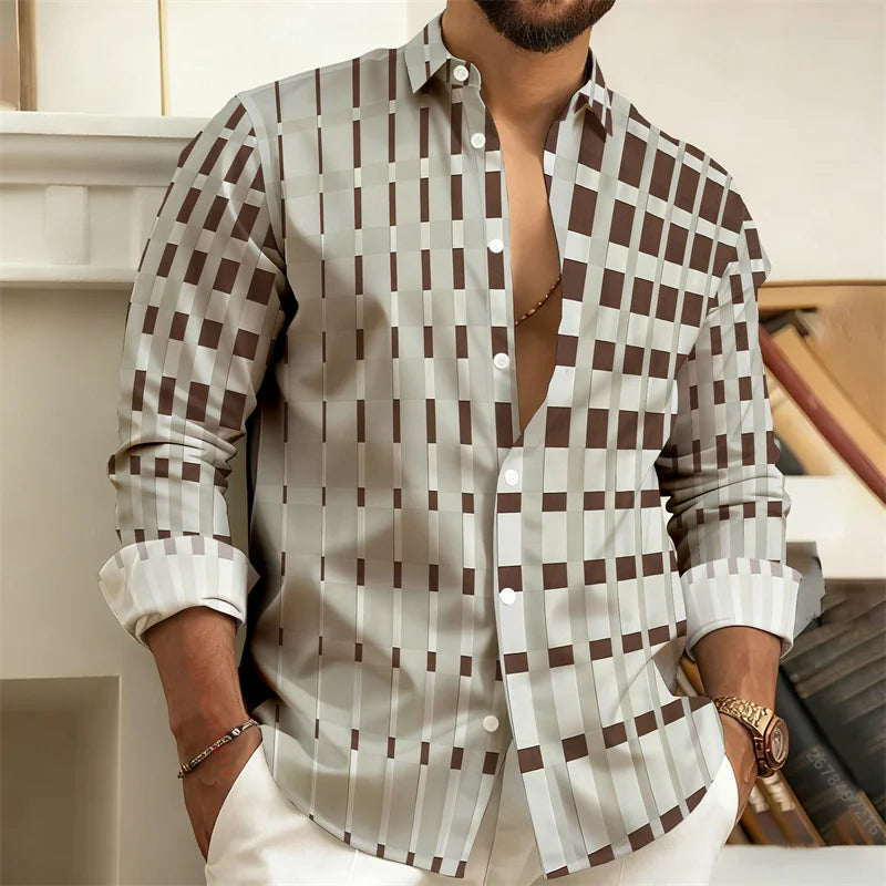 Best-Selling Men's 3D Printed Plaid Long-Sleeved Shirt | SAMAG
