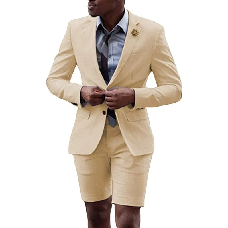 2 Pieces  Men's Casual Suit Single Breasting  Lapel Groomsmen with Short  for Wedding (Blazer+Pants)