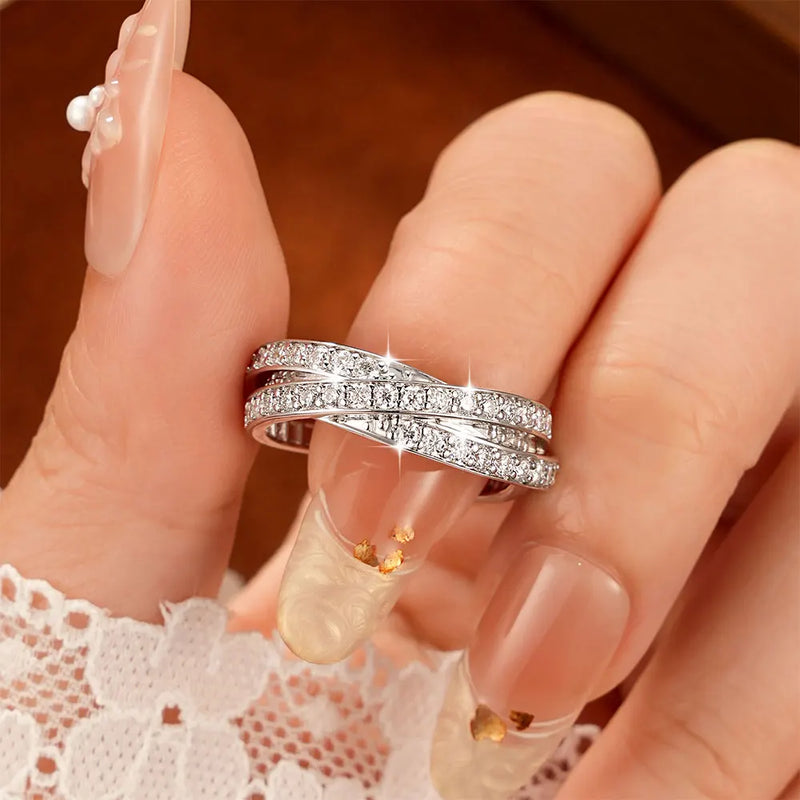 Lnngy Three Layer Moissanite Eternity Ring 14k Gold Filled 1.75mm Lab Created Diamond Wedding Band For Women Sparkling Jewelry