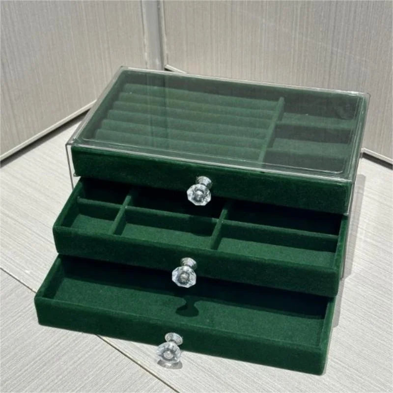 3-Tier Dust-Proof Acrylic Jewelry Organizer Box, Elegant Modern Rectangular Tabletop Display Case  jewelry boxes and packaging
