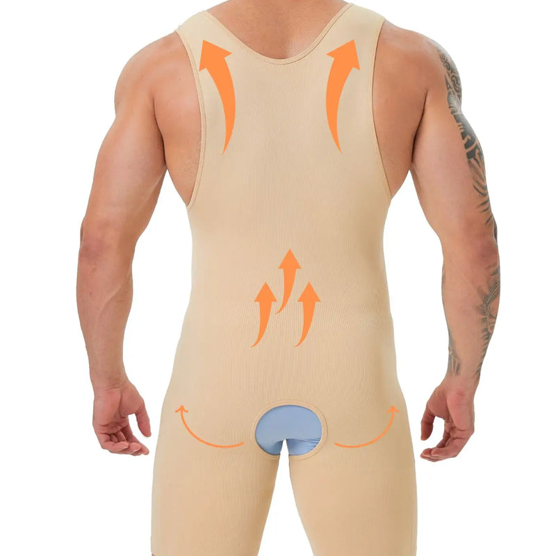 Seamless Men's Full Body Shaper Compression Bodysuit Boxer Shorts For Tummy Control ,Back Support Shapewear Fits 300 Pounds