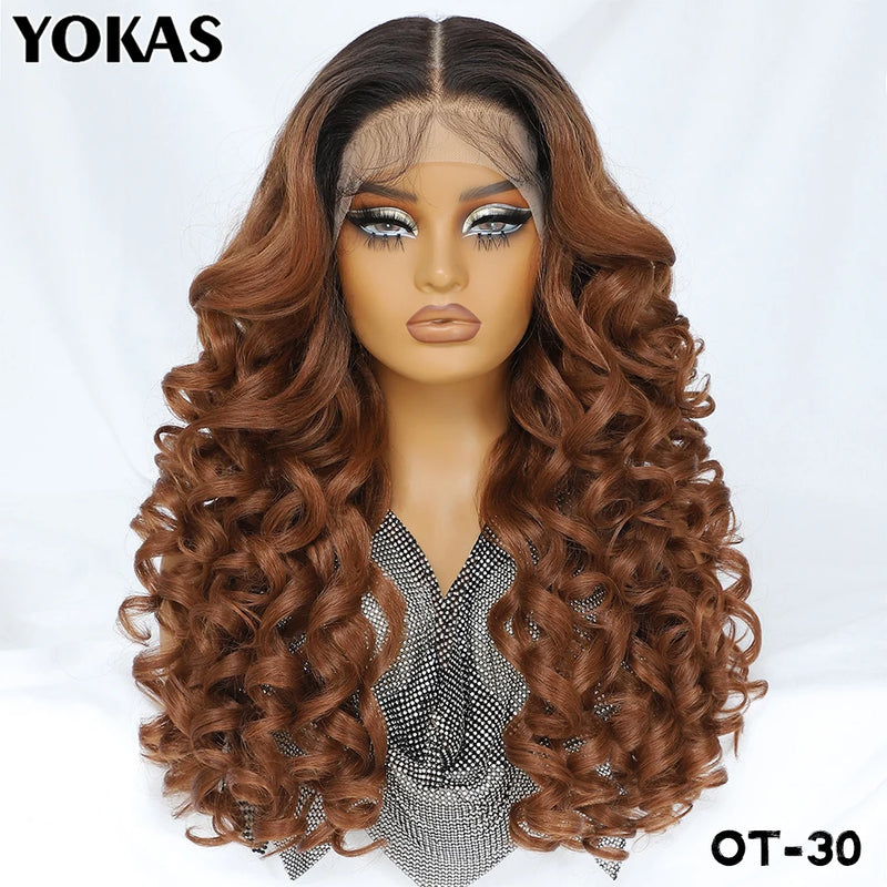 Latisha Lace Frontal Wigs Synthetic 24 Inch Loose Curl Pre Plucked Lace Frontal Wig For Women Highlight With Baby Hair 13X6 Wigs