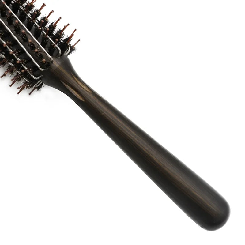 1Pcs Wood Handle Round Rolling Brush Straight Twill Hair Comb Boar Bristle Round Barrel Hair Curling Brush Hairdressing Tool
