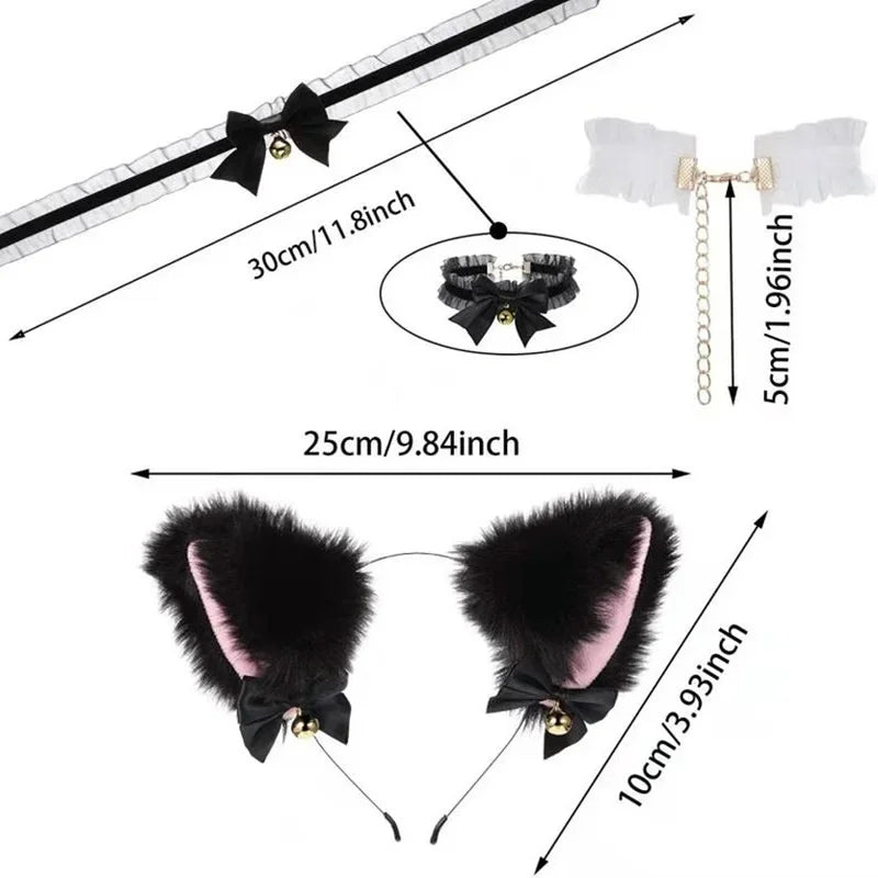 Beautiful Masquerade Halloween Cat Ears Cosplay Cat Ear Party Costume Bow Tie Bell Headwear Headband Hair Accessories