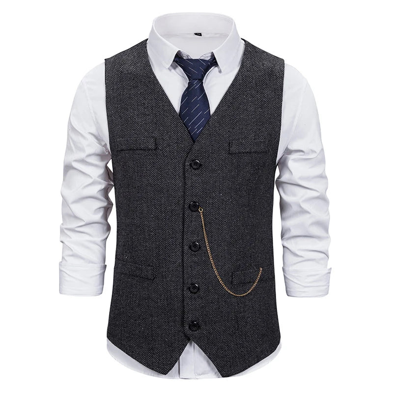 Men Suit Vest Chain Waistcoat Business Wedding V Neck Collar Casual Men's Dress Male Blazer Vests Formal Party Fashion Vest V14