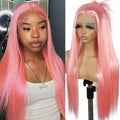 Pink Straight Human Hair Wigs 13X6 Hd Transparent Lace Frontal Wig Brazilian 220 Density Pre Plucked 13X4 30 Inch Lace Front Wig