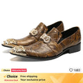 Crocodile Grain Men Shoes Pointed Iron Toe Leather Dress Shoes Black Lace-up Formal Business Shoes Men Zapatos Hombre