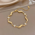 Fashion Gold Plated Stainless Steel Bracelet for Women Chic Wave Zircon Flower Wristband Bracelets Party Jewelry Gifts