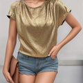 Elegant Gold Loose Round Neck Shirt for Women Stylish - View 4 | SAMAG