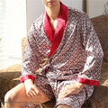 Men's Ice Silk Sleepwear Kimono Bathrobe Gown Long Robe Pajamas Two Piece Set Print Tiger Loose Casual Homewear Lounge Wear