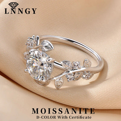 Lnngy Round Cut 8mm Moissanite Engagement Ring for Women 14K Gold Filled Leaf Design Twist Shank Exquisite Jewelry | SAMAG