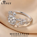 Lnngy Round Cut 8mm Moissanite Engagement Ring for Women 14K Gold Filled Leaf Design Twist Shank Rings Exquisite Jewelry Gift