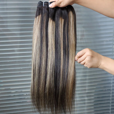 100% Human Hair Virgin Brazilian Extensions Bundle Piano Highlight 1B #27 Grey Straight Hair Weft Weaving Double Weft Wholesale
