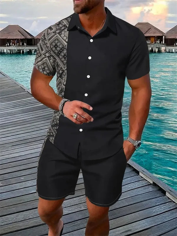 Men's Shirt Shorts Set Two Piece 3D Leaf Print Sleeve | SAMAG