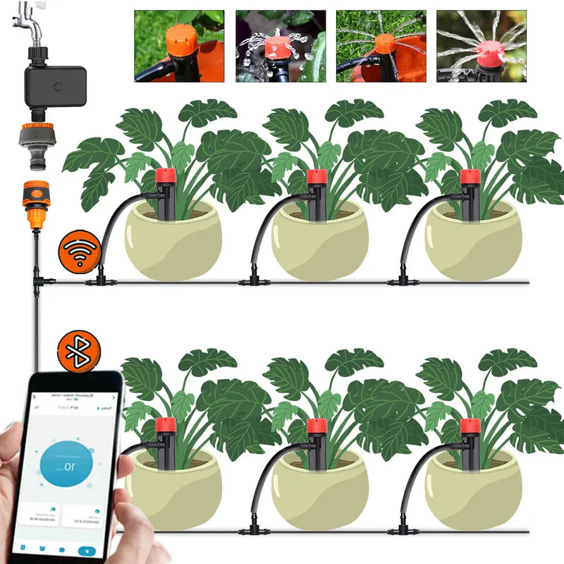 13cm 8-Hole Sprinkler Drip System 1/4'' Hose Wifi/Bluetooth-compatible Timer Kit for Garden Pot Plant Automatic Irrigation Devic